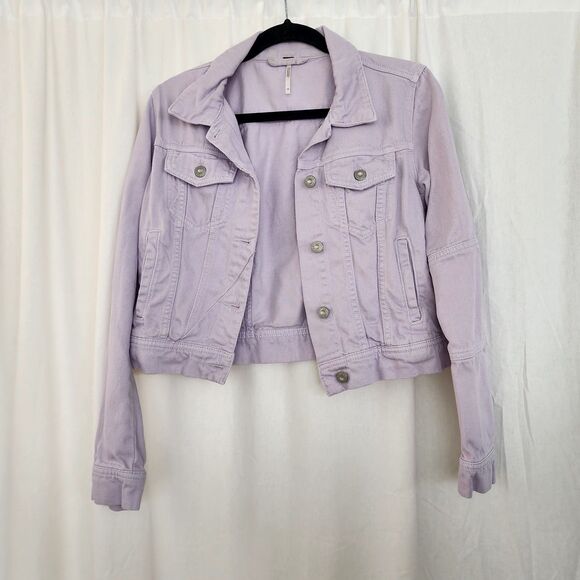 Free People Rumors Denim Jacket  size XS Boxy Lavender Purple Pastel Y2K Boho - Picture 4 of 11